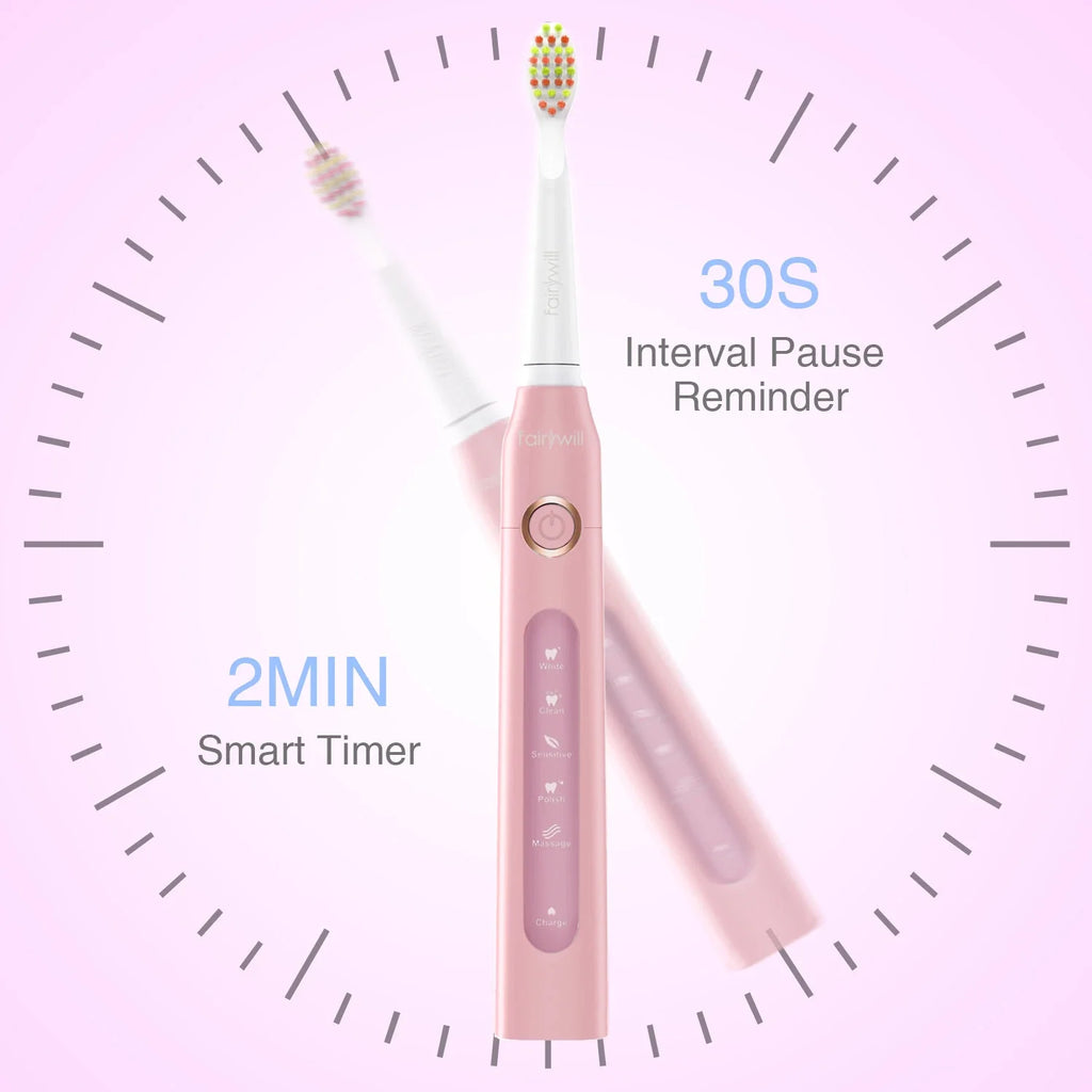 Fairywill Sonic Electric Toothbrush USB Rechargeable with 8 Brush Heads 5 Modes